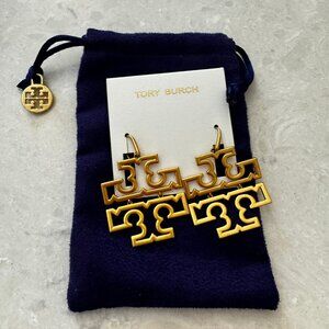 Tory Burch Womens Britten Hinge Dangle Statement Earrings Gold Size 1.7"x1.6"